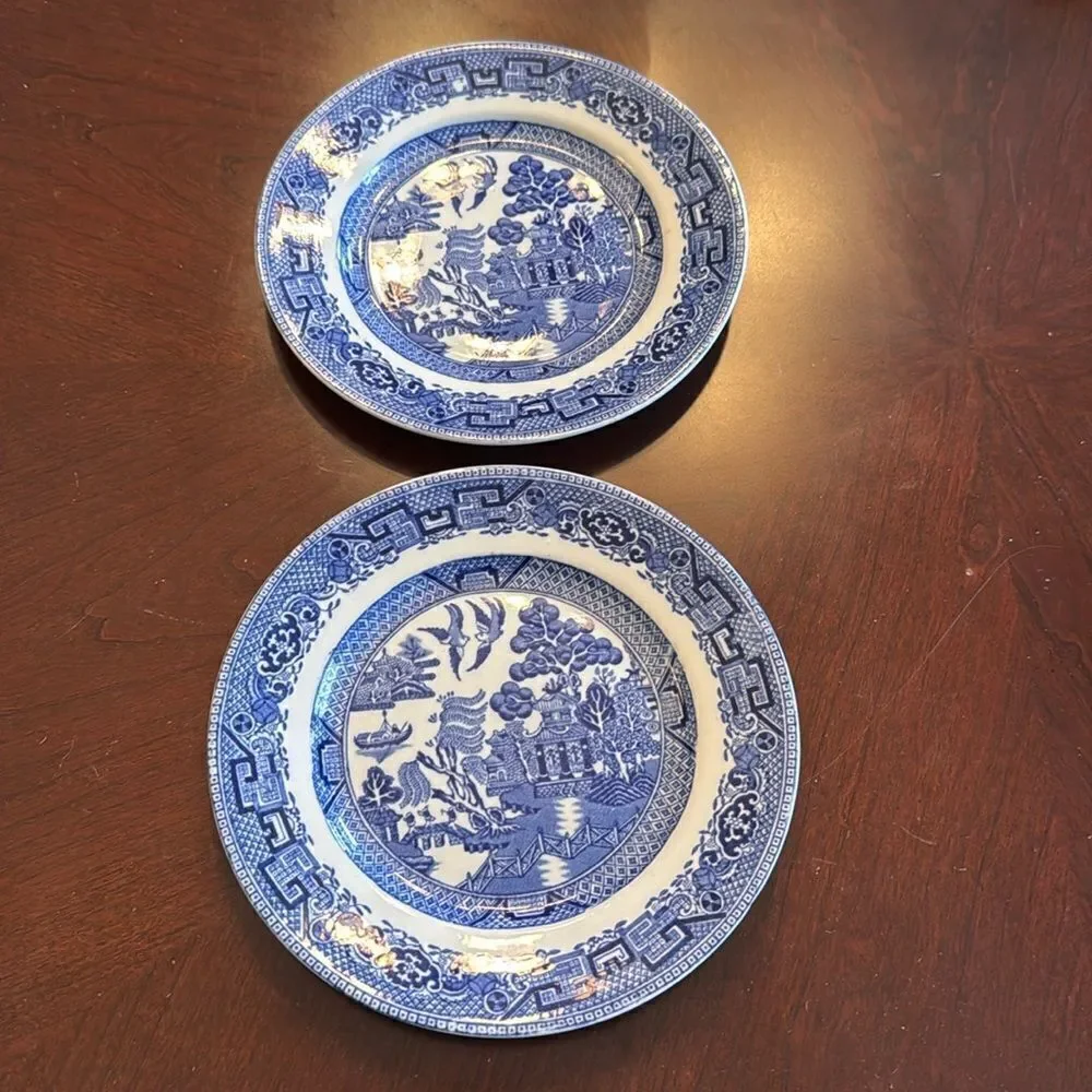 Willow Globe Pottery Cambridge England - Set of 2 - 8” Numbers Plates (#4 & #12)